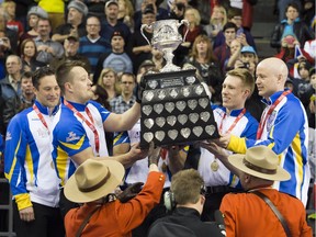 Alberta won the gold medal game at the Tim Hortons Brier held at TD Place Arena Sunday March 13, 2016.   Ashley Fraser