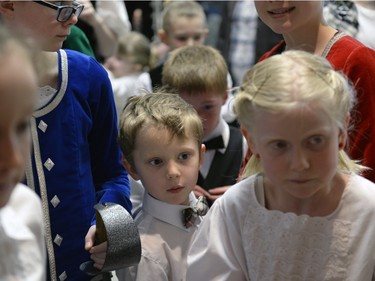 Blake Schneider, center, of Clark's Clan of Scottish Dance perform moves his way closer to the stage during the annual Spring Free from Racism event held at the Italian Club in Regina on Sunday March 20, 2016.