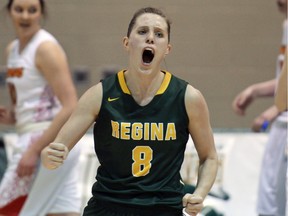 University of Regina Cougars guard Kehlsie Crone, shown here disagreeing with a call during a Canada West quarterfinal game against the Calgary Dinos on Saturday, knows she has to keep her emotions in check if the Cougars are to get to the CIS tournament.