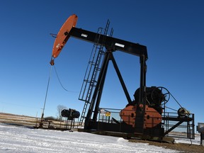 A pump jack sits idle near Estevan in January,