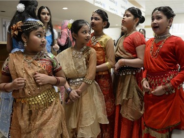 Girls of the Bangla Heritage Language School wait for their chance to a perform at the annual Spring Free from Racism event held at the Italian Club in Regina on Sunday March 20, 2016.