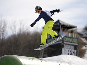 Nathan Simes gets some air at SaskTel Jibfest held at Mission Ridge in Fort Qu'Appelle on Saturday.
