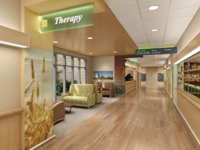 Natural light, private areas for conversations between patients and families - this is an architect's rendering of part of the therapy mall in the new Saskatchewan Hospital North Battleford.