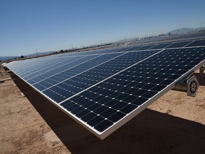 Rows of solar panels at the Generating Station at Nellis Air Force Base in Las Vegas, Nevada. In Saskatchewan, Estevan would be a good location for a solar project, the Council of Canadians says.
