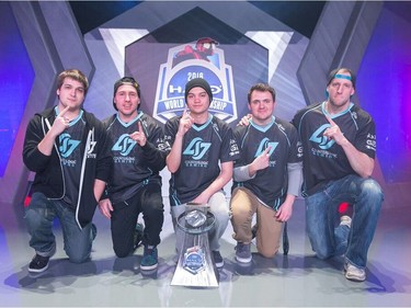 Regina's Mathew 'Royal 2' Fiorante with his teammates on Counter Logic Gaming, who won the Halo World Championship in Hollywood, CA on March 20, 2016. Left to right: TJ "Lethul" Campbell, Mathew 'Royal 2' Fiorante, Bradley "Frosty" Bergstrom, Paul "Snakebite" Duarte and Wes "Clutch" Price.  (Photo courtesy Microsoft)