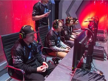 Mathew 'Royal 2' Fiorante (far left) competes at the Halo World Championship in Hollywood, CA. Fiorante's team, Counter Logic Gaming, won first place and $1 million on March 20, 2016. (Photo courtesy Microsoft)