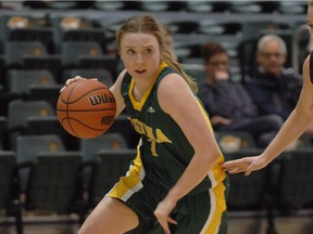 University of Regina guard Sara Hubenig, shown here during a game in January of 2015, had 12 points off the bench for the Cougars on Thursday at the CIS women's basketball championship tournament.