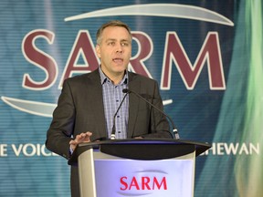 NDP leader Cam Broten addresses the 2016 SARM convention in Regina on Wednesday.