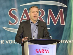 Cam Broten addresses the 2016 SARM Annual Convention at the Queensbury Convention Centre in Regina earlier this week.