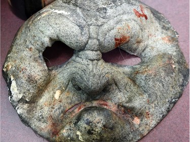 A  WolfCop mask after use by make-up artist Emersen Ziffle at the Soundstage in Regina. Wolfcop gets a new mask every day.