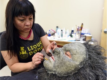 Leo Fafard in the midst of his 2-hour makeup transformation into WolfCop by make-up artist Pamela Warden at the Soundstage in Regina.