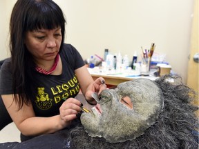 Actor Leo Fafard in the midst of his 2-hour makeup transformation into WolfCop by make-up artist Pamela Warden at the Soundstage in Regina. WolfCop 2 is wrapping up filming this week.