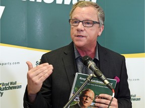 Saskatchewan Party Leader Brad Wall speaking during a campaign stop in Regina on March 24.