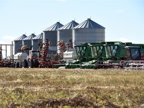 Farm machinery sits idle in a field north of Regina last fall. FCC's young farmer loan program allows  farmers under 40 to borrow money to purchase or improve farmland and buildings.