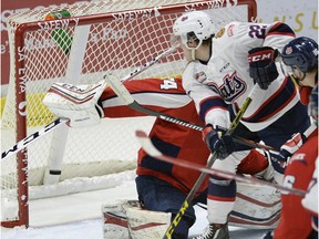 The Regina Pats' Rykr Cole scores the eventual winning goal Tuesday against the visiting Lethbridge Hurricanes in WHL playoff action. Cole's third-period goal gave Regina a 3-1 lead. Regina held on for a 3-2 victory that gave the Pats a 2-1 series lead. Game 4 was played Wednesday night at the Brandt Centre.