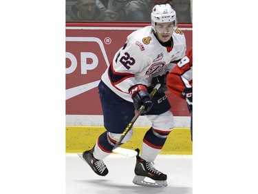 Pats Rykr Cole during game four of WHL playoff action between the Lethbridge Hurricanes and the Regina Pats at the Brandt Centre in Regina Wednesday night.