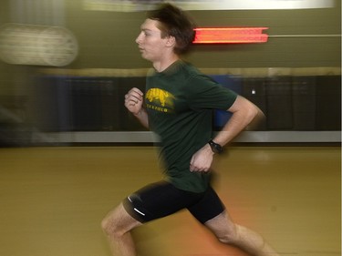 Greg Hetterley, a rookie with the University of Regina Cougars track and field team practicing at U of R track.