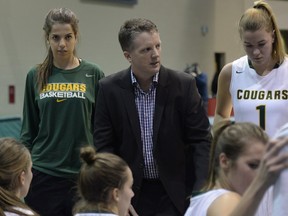 University of Regina head coach Dave Taylor, shown here during a game in November, has the Cougars women's basketball team focused on a Canada West semifinal Friday.