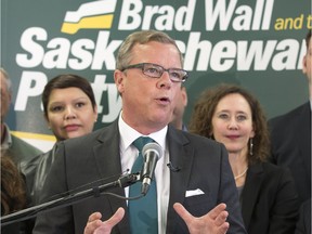 Saskatchewan Party Leader Brad Wall speaks to the party faithul.