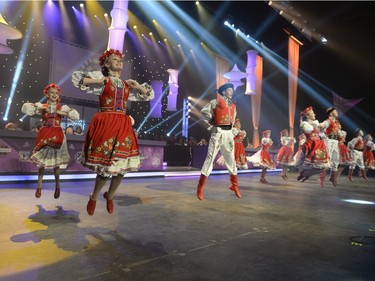 The Yorkton Troyanda Ukrainian Dance Ensemble performs at the live Telemiracle broadcast from the Conexus Arts Centre in Regina on Sunday March 6, 2016.