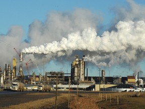 View of the Syncrude oil sands extraction facility near the town of Fort McMurray in Alberta.