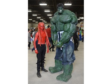 Connor Zerr as a Twi'lek and Michael Zerr as The Hulk at Fan Expo Regina held at Canada Centre in Regina, Sask. on Saturday April. 23, 2016.