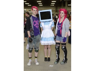 Devon Christensen as Jinx, Serina Lesperance as T.V. Head, and Addy Macdougall as Jinx at Fan Expo Regina held at Canada Centre in Regina, Sask. on Saturday April. 23, 2016.