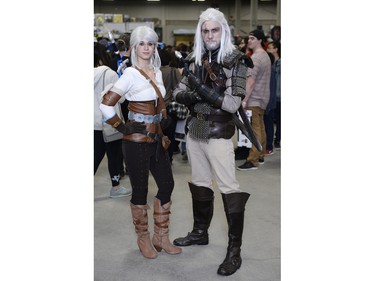 Jasmine Heppner as Ciri and Connor Judkins as Geralt at Fan Expo Regina held at Canada Centre in Regina, Sask. on Saturday April. 23, 2016.
