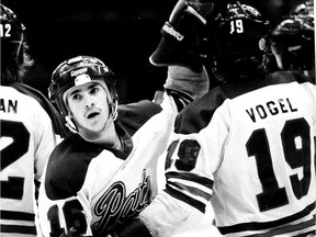 Regina Pats legend Dale Derkatch, shown facing the camera in a 1982 photo, has been named the 19th-best player in WHL history.