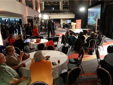 The Regina NDP election headquarters at the Conexus Arts Centre in Regina on Monday.