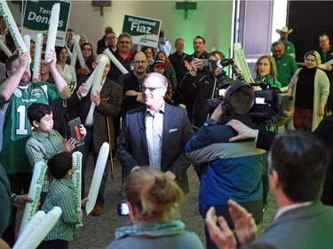 Saskatchewan Party Leader Brad Wall works the crowd at Queensbury (Salon A) in Regina during a campaign stop.
