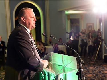 Saskatchewan Party candidate for Regina Northeast, Kevin Doherty speaks about the election results at the Hotel Saskatchewan in Regina on April 4, 2016.