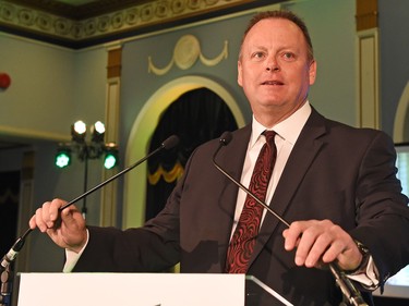 Saskatchewan Party candidate for Regina Northeast, Kevin Doherty speaks about the election results at the Hotel Saskatchewan in Regina on April 4, 2016.