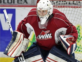 Regina Pats goaltender Tyler Brown, shown at practice on Tuesday, is attracting more attention following a stellar first-round performance against the Lethbridge Hurricanes.