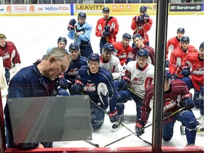 Regina Pats head coach John Paddock is shown at practice this week in preparation for a second-round WHL playoff series against the Red Deer Rebels, who play host to Game 1 on Saturday.