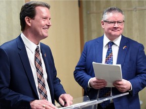 Regina Mayor Michael Fougere and city manager Chris Holden releasing the results of the city's 2015 citizen satisfaction survey on April 11, 2016.
