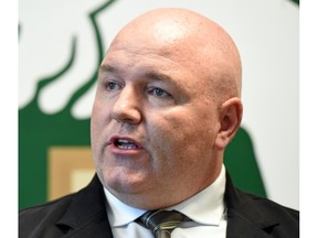 University of Regina Rams head coach Steve Bryce, shown during his introductory media conference March 7, is set for his first on-field sessions with the Canada West football team.