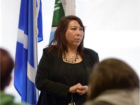 Shauneen Pete, University of Regina lead for indigenization, speaks to a small group at the Aboriginal Student Centre in Regina.