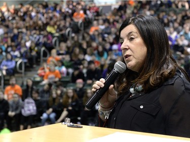 The Faculty of Education at the U of R, in partnership with the National Centre for Truth and Reconciliation (NCTR) will be hosting a Day of Education for Reconciliation. Approx. 1500 students and their teachers from across southern Saskatchewan will be in attendance. There are over 100 education student and faculty volunteers, and sessions will take place. Dr. Vianne Timmons speaks to the students.