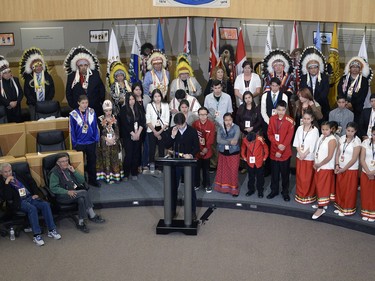 Prime Minister Justin Trudeau  holds a news conference at the Treaty Four Governance Centre in Fort Qu'Appelle Saskatchewan Tuesday April 26, 2016 after meeting with the leaders of the File Hills Tribal Council earlier in the day.