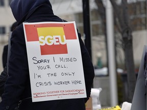 Members of the Saskatchewan Government Employees Union held an information picket in front of the office of Mobile Crisis Services on Feb. 10.