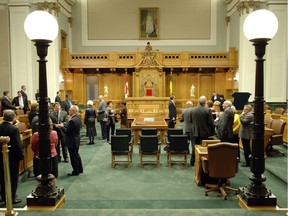 MLAs and guests in the main chamber at the Saskatchewan legislature, where political donation rules need revamping, columnist Greg Fingas says.