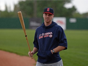 Hitting coach Geoff MacDonald during a Regina Red Sox training camp at Currie Field in Regina, Sask. on Monday May. 23, 2016.