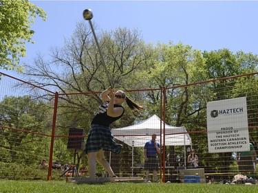 Lindsey Deets throws a hammer as part of Western Canadian Scottish Athletics Championship held at the Saskatchewan Highland Gathering and Celtic Festival in Regina, Sask. on Sunday May. 22, 2016.