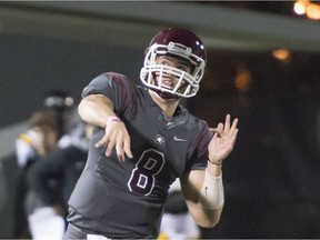 Regina-born McMaster University Marauders quarterback Asher Hastings, shown here in a file photo from last season, had a fine showing during Saturday's East-West Bowl in Montreal.