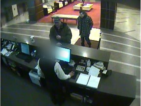 Regina Police Service released this image of two unknown males it wants help to identify. Image from hotel security camera.