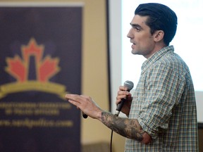 Police officer Matt Ingrouille speaks at the Ramada Hotel giving an in-depth look at street drugs in Saskatchewan and offering an alternative view on addictions on Saturday.