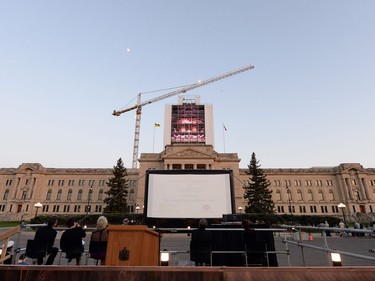 REGINA, SASK :  May 16, 2016  -- A large crowd was on hand for the ceremonial removal of the cover on the dome of the Legislative Building in Regina on Monday. TROY FLEECE