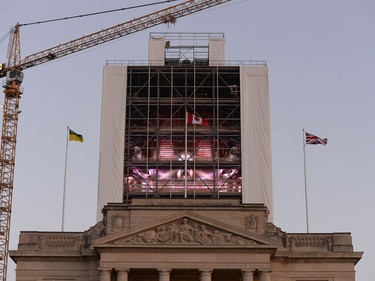 REGINA, SASK :  May 16, 2016  -- A large crowd was on hand for the ceremonial removal of the cover on the dome of the Legislative Building in Regina on Monday. TROY FLEECE