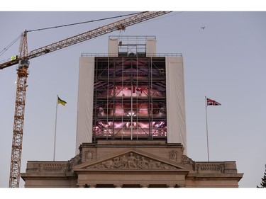 REGINA, SASK :  May 16, 2016  -- A large crowd was on hand for the ceremonial removal of the cover on the dome of the Legislative Building in Regina on Monday. TROY FLEECE